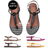 HM H&M专柜正品代购女士纹路图案简单休闲夹趾凉鞋0278312