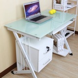 高档1米家用台式电脑桌 双抽屉钢化玻璃桌 写字台书桌办公桌