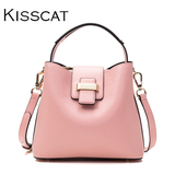 KISSCAT/接吻猫韩版时尚牛皮简约水桶单肩手提小包包 斜挎包 女包