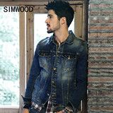 Simwood男装2016春款男士牛仔夹克欧美修身休闲牛仔外套潮男夹