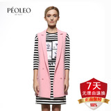 Peoleo飘蕾2016春新款夏时尚气质粉色百搭西装领无袖中长款外套女