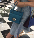 正品代购 Prada/普拉达2015新款女包 时尚蓝色鸵鸟皮带外袋手提包