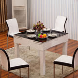 小户型四方伸缩餐桌正方形 现代简约可折叠钢化玻璃餐桌椅组合4人