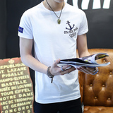 夏装新款男士潮 t恤短袖青少年韩版修身圆领个性印花棉半袖上衣