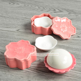 正品樱花陶瓷布丁甜品碗创意可爱带盖烘焙蛋糕模具花茶首饰盒