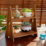 简易双层塔型多肉小花架实木两层折叠木质花盆架室内客厅桌面置物