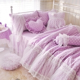 新款特价 韩式公主风全棉波点蕾丝花边床裙式四件套紫色床单被套