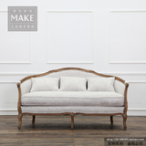 make+ 北欧 美式乡村新古典亚麻布艺软包沙发椅 美式双人实木沙发