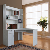 电脑桌台式家用 简约现代白色烤漆带书桌书架组合学生写字桌书柜