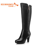 红蜻蜓女靴 2015冬款新品真皮时尚性感粗高跟骑士长筒靴长靴子