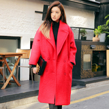 2014冬韩国廓形毛呢外套 韩版大码长款茧型加厚羊毛呢子大衣女