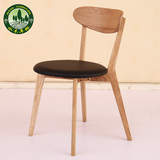 实木餐椅 圆面柞木牛角椅子 软包座椅 餐厅咖啡厅椅子 PU皮面