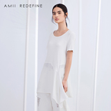 Amii Redefine2016夏新品圆领拼雪纺不规则下摆短袖T恤女61680606