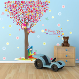 抽象可移除卧室客厅沙发玄关墙贴纸七彩树气球泡泡蝴蝶小鸟贴画