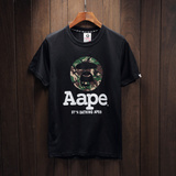 香港IT代购潮牌 AAPE短袖T恤男女 字母猿人头迷彩素描T恤纯棉透气