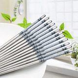 【天天特价】韩式时尚家用青花瓷不锈钢筷子 10双装 中空防滑筷子