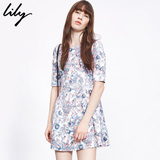 Lily2016春新款女装收腰连衣裙印花民族风连衣裙116140C7104