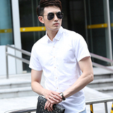 夏季纯棉白衬衫男士白色短袖衬衫修身型商务休闲牛津纺衬衣韩版潮