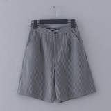 E90-6 外贸女装 夏季新款欧美范高腰条纹女式阔腿裤短裤休闲裤
