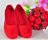 老北京布鞋红色牡丹结婚鞋新娘平跟上轿敬酒工作鞋跳舞鞋爆款包邮