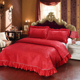 奢华高档提花空调被大红婚庆夹棉加厚床单床盖三件套多功能绗缝被