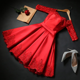 新娘敬酒服红色小礼服中式结婚订婚短款礼服大码修身蓬蓬连衣裙女