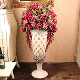 欧式落地花瓶仿真花套装大型钻绒牡丹假花仿真花客厅花瓶套装