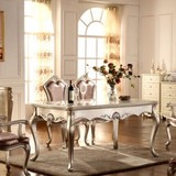 欧式实木餐桌椅组合新古典雕花餐厅饭桌后现代皮艺餐椅高端样板房