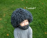 假发大胡子创意毛线帽子手工针织儿童男女搞怪头上长草摄影疯子帽