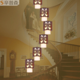 旋转楼梯长吊灯中式实木别墅洋房复式楼梯间酒店大堂客厅长吊灯具