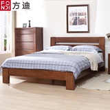 方迪纯实木床简约白橡木床卧室家具胡桃木色双人床1.5米1.8米
