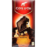 5片包邮法国直运COTE D'OR金象整粒榛子榛仁黑巧克力 排装 200g