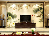 瓷砖背景墙中式3D浮雕客厅电视背景墙瓷砖装饰壁画 荷花和气生财