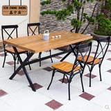 欧式复古做旧实木铁艺餐桌椅组合折叠的餐桌组装多功能饭桌酒吧桌
