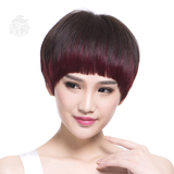 青柠假发女士短假发BOBO蘑菇头波波紫红色真发手工定制发型