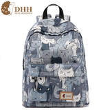 DHH韩版新款帆布包包休闲学院风校园背包简约印花学生双肩包女包