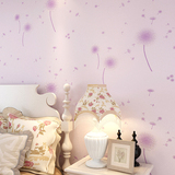 韩式田园主卧淡紫色蒲公英无纺布墙纸 浪漫温馨客厅卧室粉色壁纸