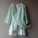 曲水梦回-清水溪中式棉麻服装绿色手绘改良汉服女装短袖长款上衣