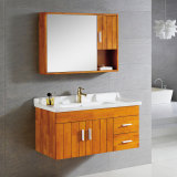 简约现代中式浴室柜组合台盆柜实木洗手盆柜挂墙式吊柜原木卫浴柜