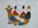 杨家埠木版年画-年年有鱼-手工印刷*娃娃抱鱼一对