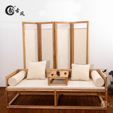 新中式老榆木免漆罗汉床现代简约床踏实木家具单人床办公沙发椅