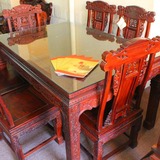 交趾黄檀餐台大红酸枝长方形饭桌中式红木餐桌餐椅7件套实木餐桌