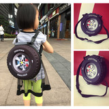 韩国儿童MINI背包男女3D汽车轮胎幼儿园零食双肩书包斜跨包亲子包