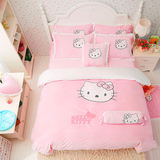 韩版加厚保暖法兰绒珊瑚绒四件套kt猫 床上用品儿童卡通床单被套