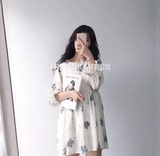 韩国新款甜美百搭很仙很飘逸复古花朵雪纺连衣裙娃娃裙 两色
