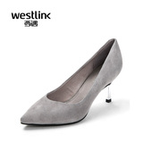 Westlink/西遇2016春季新款 简约羊皮尖头高跟鞋浅口细跟女鞋ZG