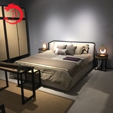 新中式实木床双人床软包靠背布艺床简约现代卧室家具1.8米公主床