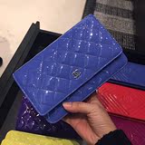 Chanel香奈儿/法国代购/到店实拍/16新款漆皮蓝色菱格纹WOC单肩包