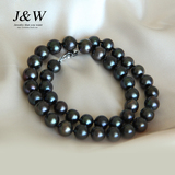 JW珠宝 9-9.5mm天然淡水黑珍珠项链近正圆强光微瑕特价送妈妈包