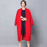 新款2015女装欧美大红色双面羊绒大衣女中长款羊毛呢大衣茧型外套